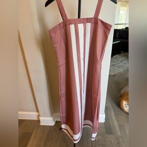 Rose Pink Vertical-Stripe Midi Dress with Square Neck